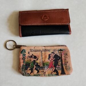 ANDANTINI Black Brown Leather Keychain Wallet & Buenos Aries Coin Purse Vintage